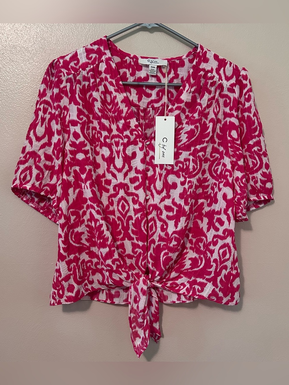 C by One Pink Ikat Front-Tie Blouse